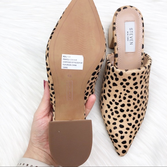 New Steven New York Fannie Cheetah Calf Hair Mules - Picture 5 of 13